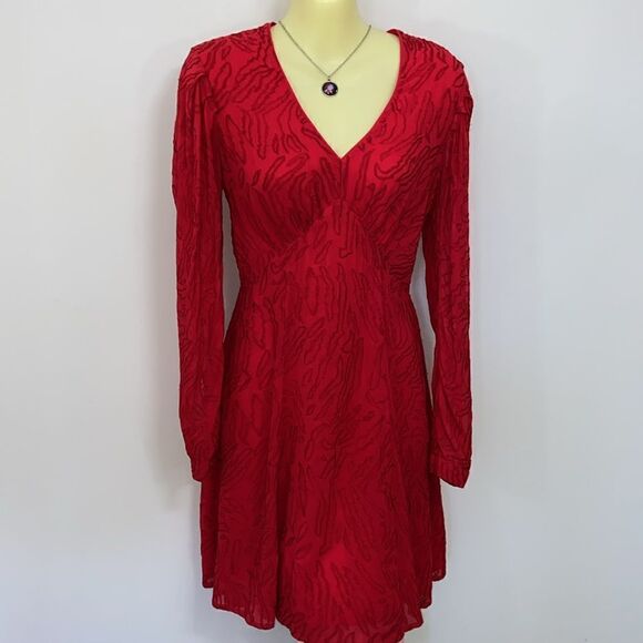 All Saints Dress “Rosi Ani” Red Free Flowing Long Sleeve Nwot Sz 2 Eur 6 - Picture 5 of 8